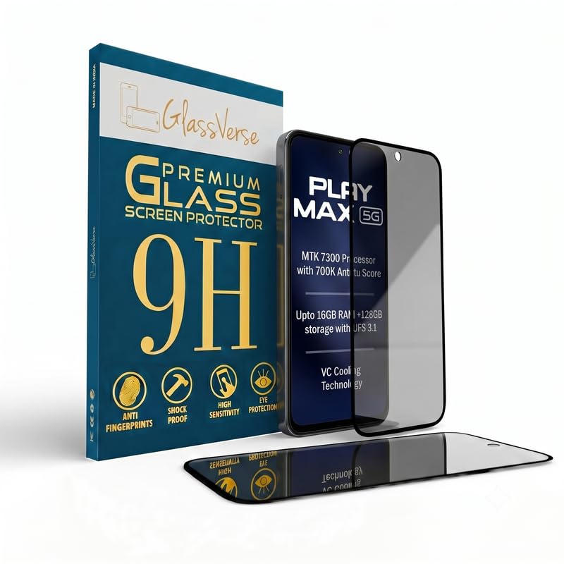 Image of GlassVerse Ultra Privacy Tempered Glass For Lava Play Max (PACK OF 1) with Free Installation Kit. Edge To Edge. (In-Screen FingerPrint Lock will not work with the Privacy Guard) - 6.72 inch