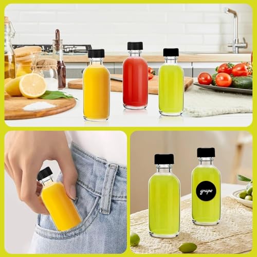 Svitzoot 12 X 60ML Shot Flaschen zum Befüllen Mini Glasflaschen mit Deckel, mit Trichter, Etiketten und Stift, Wiederverwendbare Glasflaschen zum Befüllen Perfekt für Ingwer, schnaps, Likör