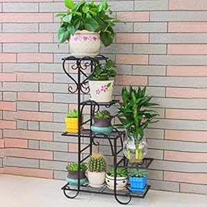 XH&XH Scaffale per Fiori Scale per Fiori in Metallo Nero Scale per Piante retrò Grandi Scale per Piante da Interno all’aperto Balcone M.