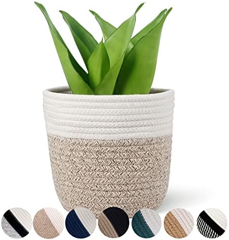 Oradrem Cotton Rope Plant Basket Modern Woven Basket for 6" Flower Pot Floor Indoor Planters,Rustic Home Decor Storage Organizer H6 3/4" x W6 1/2"