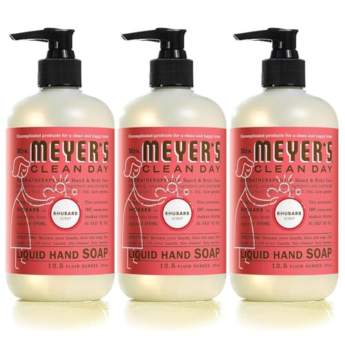 Image of MRS. MEYER'S CLEAN DAY Hand Soap, Made with Essential Oils, Rhubarb, 12.5 Fl. Oz - Pack of 3