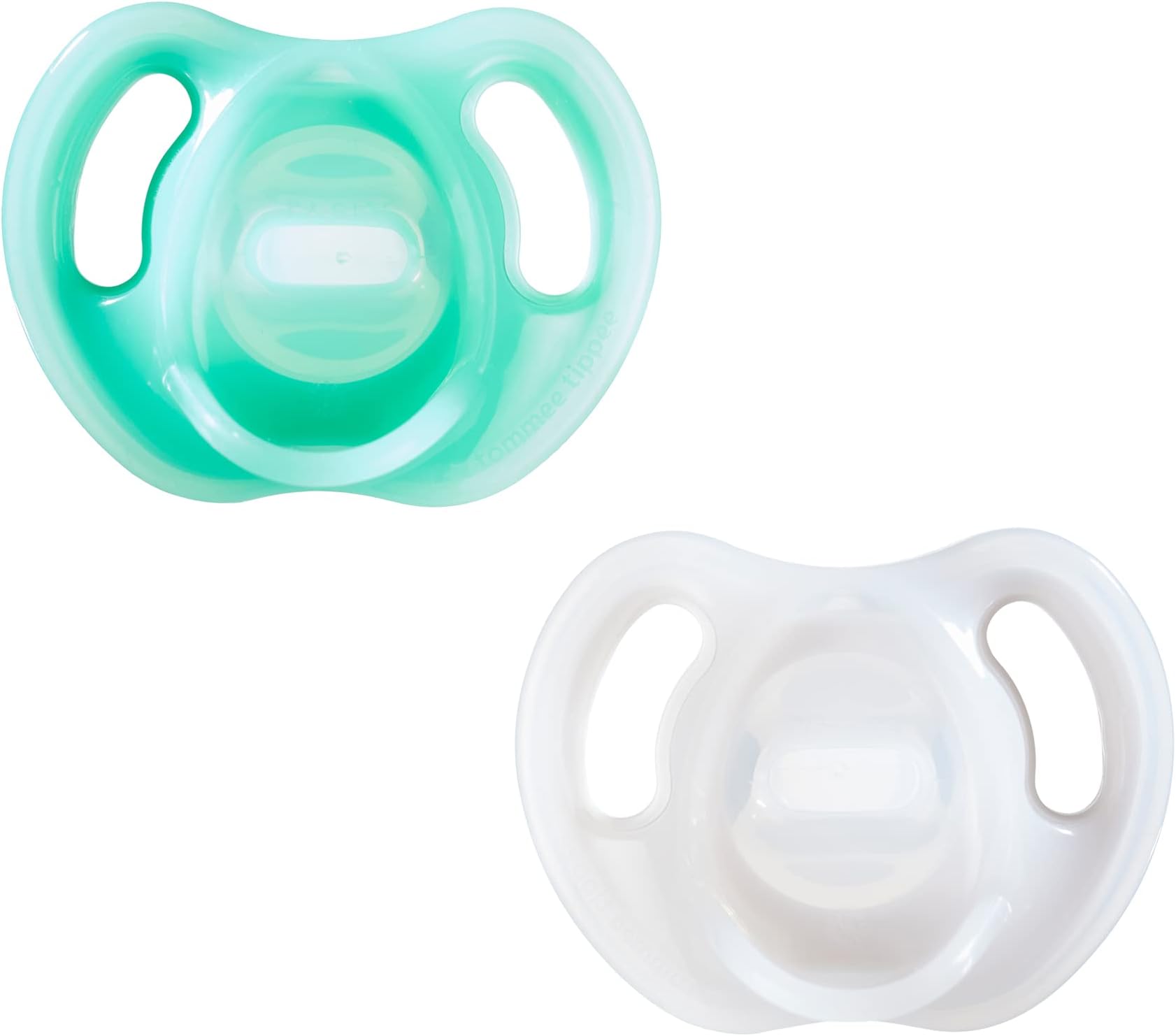 Tommee Tippee Ultra-Light Silicone Pacifier, 0-6 Months, Symmetrical One-Piece Design, BPA-Free Silicone Binkies, Blue/White, Pack of 2