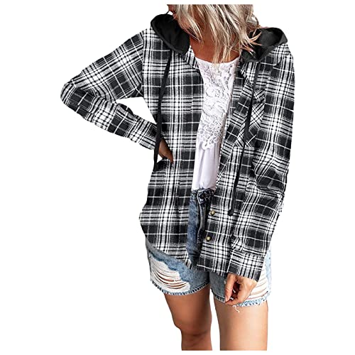 Damen Hemd Kariertes Langarmshirt Karohemd Winter Bluse Ärmeln...