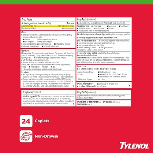 Tylenol Sinus + Headache Daytime Non-Drowsy Relief Caplets, 24 Ct - image 7