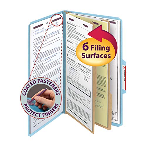 Smead Pressboard Classification File Folder With Safeshield Fasteners, 2 Dividers, 2" Expansion, Legal Size, Blue, 10 Per Box (19030) #TOP1