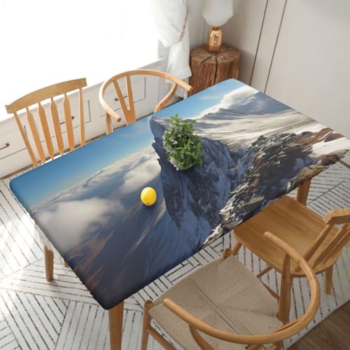 Xzeit Mountain Peak Top Rectangle Tablecloth Elastic Fitted Table Covers for 5 Ft Tables Stretch Table Cloths Outdoor Waterproof Table Cloth Cover for Picnic Camping Indoor Outdoor 30