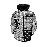 Tojoo White Bandana Jacket for Men Bandanas 3D Print Hip hop Novelty Red Colorful Zipper Hoodies Women Fashion Jacket(Black Hoodie,L)