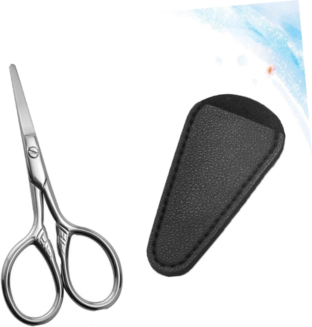 1set Portable Beard Scissors Pu Cover Beauty Tool for Home Salon Barber Use Round Style for Precision Grooming