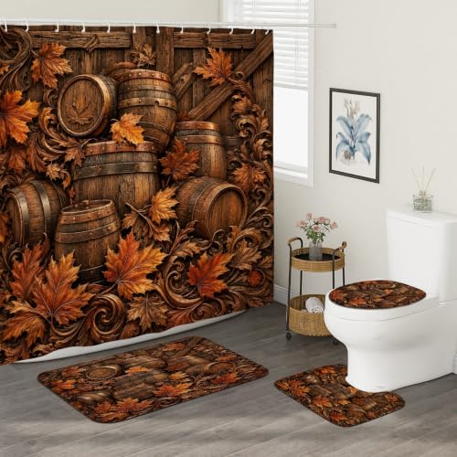Rideau de douche en polyester style chalet marron et tapis pour maison - 3
