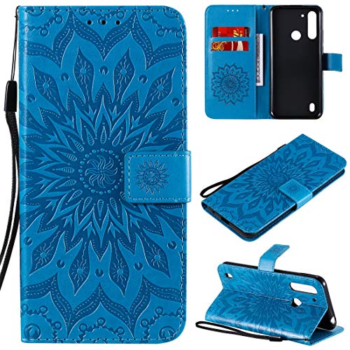 Bolsas para celular Motorola Moto G8 Power Lite em relevo padrão de girassol horizontal capa flip de