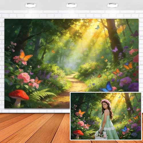 Duluxykl Spring Enchanted Forest Backdrop 8x6ft Vinyl Fairy Magic Forest