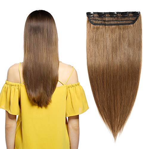 100% Remy Clip in Hair Extensions Natural Hair 16-22 inch Grade AAAAA 3/4 Full Head 1 piece 5 clips Long Smooth Silky Straight for Women Fashion 22"/22 inch 55g,#6 Light Brown)