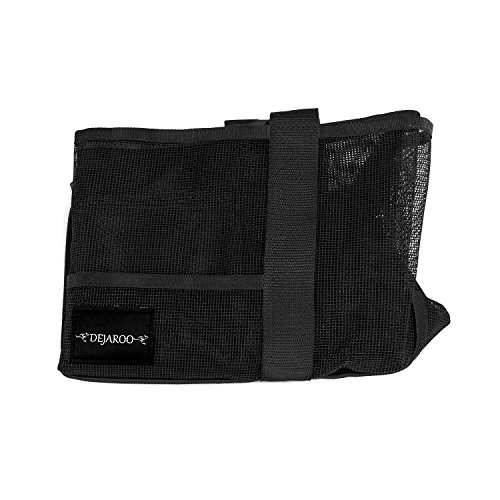 Dejaroo: Mesh Sand Free Bag - Strong Lightweight Tote For Beach & Vacation Essentials. Tons of Storage with 8 Pockets, Foldable, 17x9x15 inches, Black with Black Straps