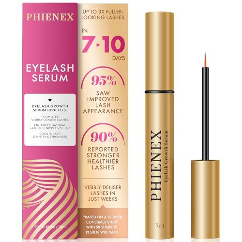 PHIENEX 2026 New Version Sérum crece pestañas, para crecimiento rápido, mayor densidad y pestañas más largas y voluminosas, con Complejo de Péptidos Botánicos US DermaCraft Labs - 3ml (metálico)