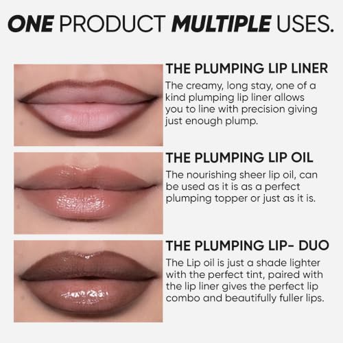 Image of Flossy Cosmetics The Fine Line Plumping Lip-Duo - Blocked | Lip Liner & Lip Oil for Fuller Looking Lips | Long-Lasting Lip Contour, Hydrating Glossy Finish | Vegan & Cruelty-Free, 4g