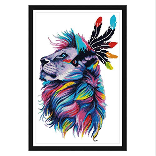 Stickset Kreuzstichset, Kreuzstichset für Erwachsene Gestempelt, Kreuzstichset Tiere für Wohnkultur Schlafzimmer Salon 11CT Bunter Löwe Cover