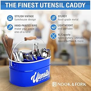 NOOK FORK Farmhouse Utensil Caddy–Silverware Flatware HolderOrganizer for Countertop Parties with Matching Napkin Carrier Stars Stripes