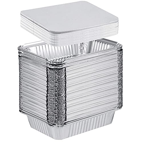 Aluminum Pans with Lids (8.5 ×6 , 50-Pack) 2.25lb Capacity Disposable Foil Food Containers with Lids - Tin Foil Takeout Pans for Bread, Lasagna, Meal Prep, Freezer - Eco-Friendly & Recyclable