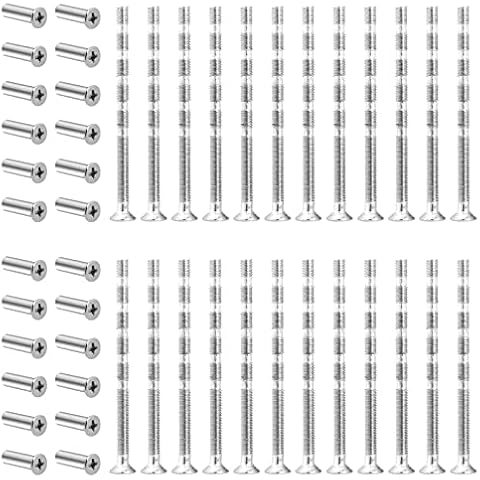 24 Sets M4 Door Handle Screws Connecting Bolts & Sleeves Nickle Plated Adjustable Length Fixing Screws for Escutcheons Door Handle Roses Knobs Cabinet Drawers Cover