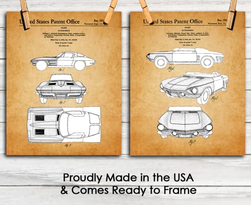 Vintage Patent Prints Wall Art - Classic Car Wall Art Photo Prints, Corvette Car Patent Art Prints Engine Poster, Gifts For Dad & Stepdad - Bathroom Prints & Engineering Posters Set Of 2, 8X10 #TOP5