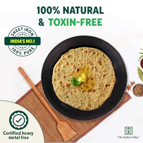 Image of The Indus Valley Pre-Seasoned Concave Iron Bhakri Tawa for Chapathi | 30cm /12 inch, 1.6kg | Gas Compatible | 100% Pure & Toxin-Free, No Chemical Coating, Black