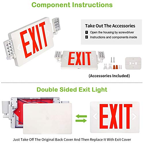 Hykolity Red Exit Sign, 120-277V Double Face Led Combo Emergency Light With Adjustable Two Head And Backup Battery - 4 Pack #TOP3