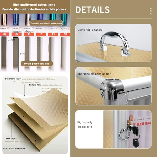 Aluminum Alloy Wall-Mounted Cell Phone Storage Locker with Safety Lock & Handle, Classroom & Office Cell Phone Cabinet (40x20x60cm/16x8x24in)