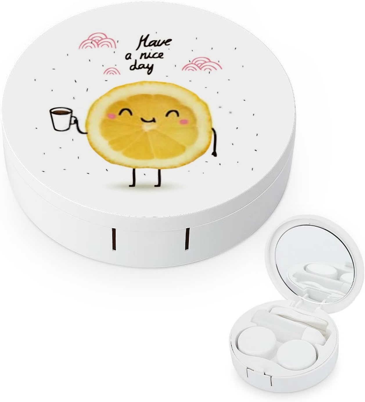 Portable Case for Contact Lens Case,Have Nice Day Cute Funny Cartoon Pattern Portable Contact Lens Box Kit With Mirror,Travel Portable Case for Contact Lens Case Durable With Bottle And Tweezers