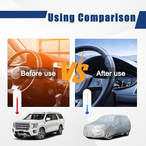 Image of Kayme 6 Layers SUV Car Cover Custom Fit for GMC Yukon XL (2000-2025) Waterproof All Weather for Automobiles, Outdoor Full Cover Rain Sun UV Protection.Silver