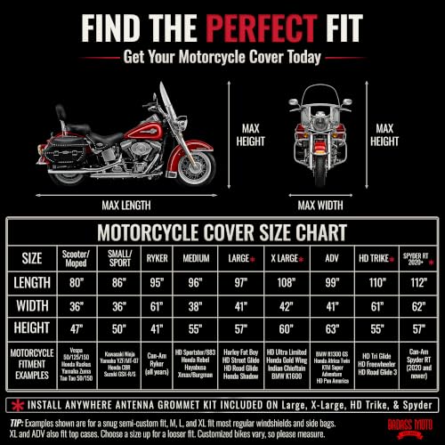 Image of Badass Moto Gear All Wx Motorcycle Cover - Night Reflective Safety Stripes - Waterproof - Heat Shields - Windshield Liner - Vents - Motorcycle Lock Pocket - Fits Large Cruisers & Touring Bikes. LARGE