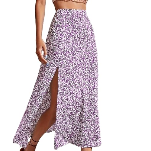 High Waist A-Line Skirt with Slit Slim Fit Floral Midi Skirt for Tall Women Casual Chic Style Elegant Design