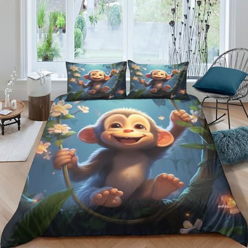 Parure de lit singe 3D microfibre de haute densité pour lit double enfant