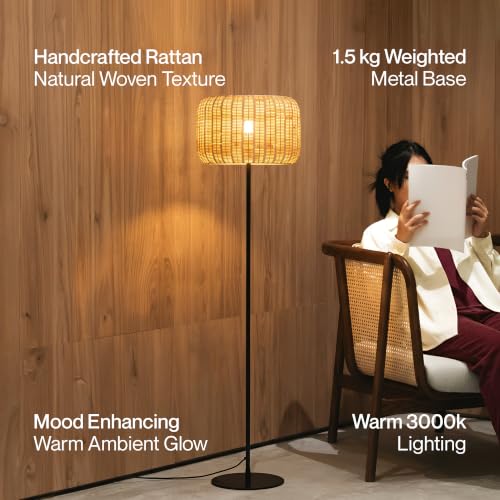 Image of FIG Living Bird's Nest - Rattan Floor Lamp | 149 cm Tall Standing Lamp | Modern Style & Metal Finished Lampbase | Best for Home Decor, Living Room, Home Office | (Bulb not Included)