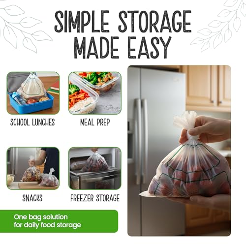 Eco Green Living 2L Torby do żywności i zamrażarki, ekologiczne, wolne od BPA, 100% kompostowalne, biodegradowalne torby na warzywa, owoce, mięso, kanapki, 35 szt.