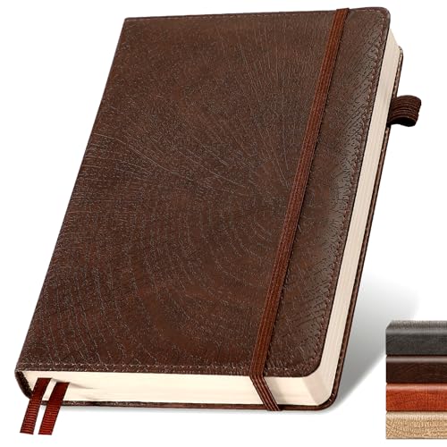 Graph Grid Paper Notebook,256 Pages,A5 Size (5.7'' x 8.3''),Vintage Tree Growth Rings Leather Hardcover Journal,100 GSM Thick Paper,for Daily,Work,School,Note Taking(Brown)