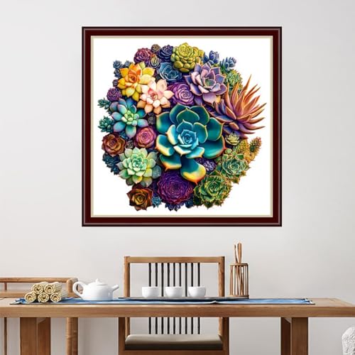 Image of Dimensean Stamped Cross Stitch Kits Full Range of Embroidery Patterns Starter Kits for Beginners Adult DIY Cross Stitches Needlepoint Kits 11CT-Colorful Succulent Plants 18x18 inch