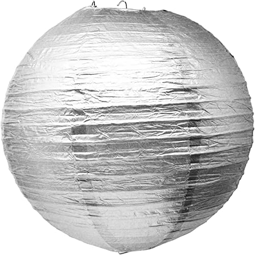 Image of Mudra Crafts Silver Gold Paper Lanterns Wedding Party Decorations - 12 in 10 Round Hanging Ceiling Lanterns, 10 Pack, Decorative Lamp Shades