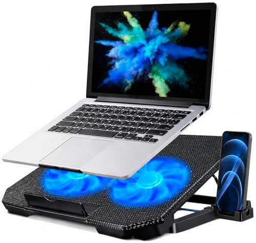 Base Suporte para Notebook até 17' com Cooler Duplo Ultra Silencioso, LED Azul, 8 Níveis de Altura, USB Extra – Refrigeração Potente e Conforto Ergonômico