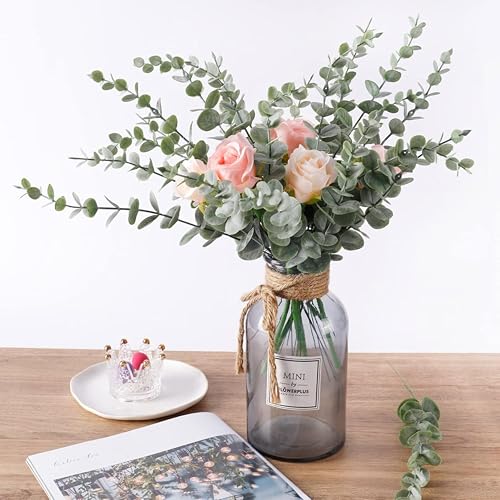 Image of Tdas 20 Pcs Artificial Plants Eucalyptus Stems for Home Decor Faux Leaves Plant Fake Flower Bouquet Centerpiece Greenery Branches Decoration Table Vase Wedding Christmas (Green)