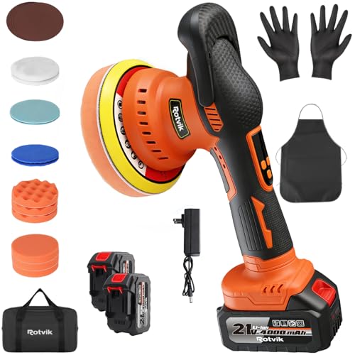 Rotvik Cordless Car Buffer Polisher Kit, 2x4000mAh 21V Batteries, 6-Inch Orbital Car Polisher, 8...