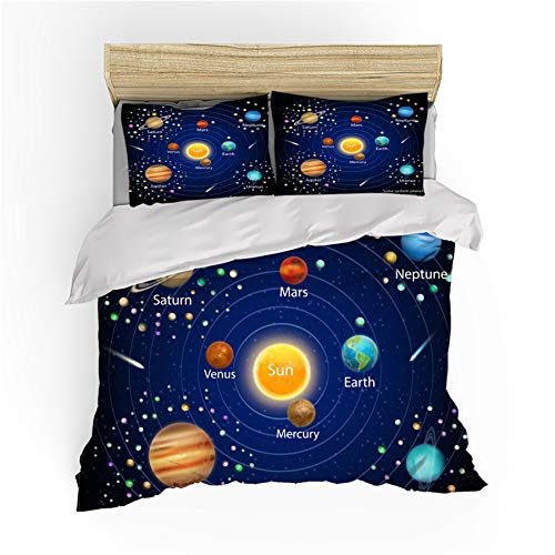 Parure De Lit 3 Pièces Imprimée Galaxie Planètes – Thème Spatial, Vue Terre Depuis La Lune – Housse De Couette + Taies D'oreiller - 8