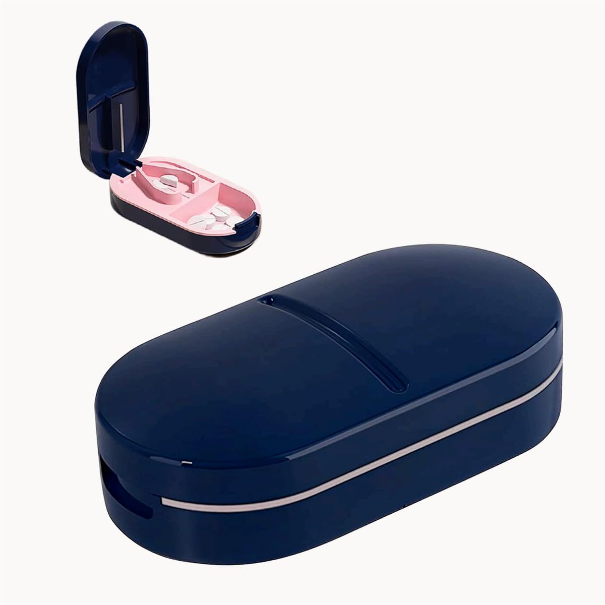 Pill Cutter,Portable Tablet Cutter with Blade and Storage Compartment,Medicine Organizer Box,Pill Cutter for Tablets of Any Size,Small Pill Cutter for Travel(Blue)