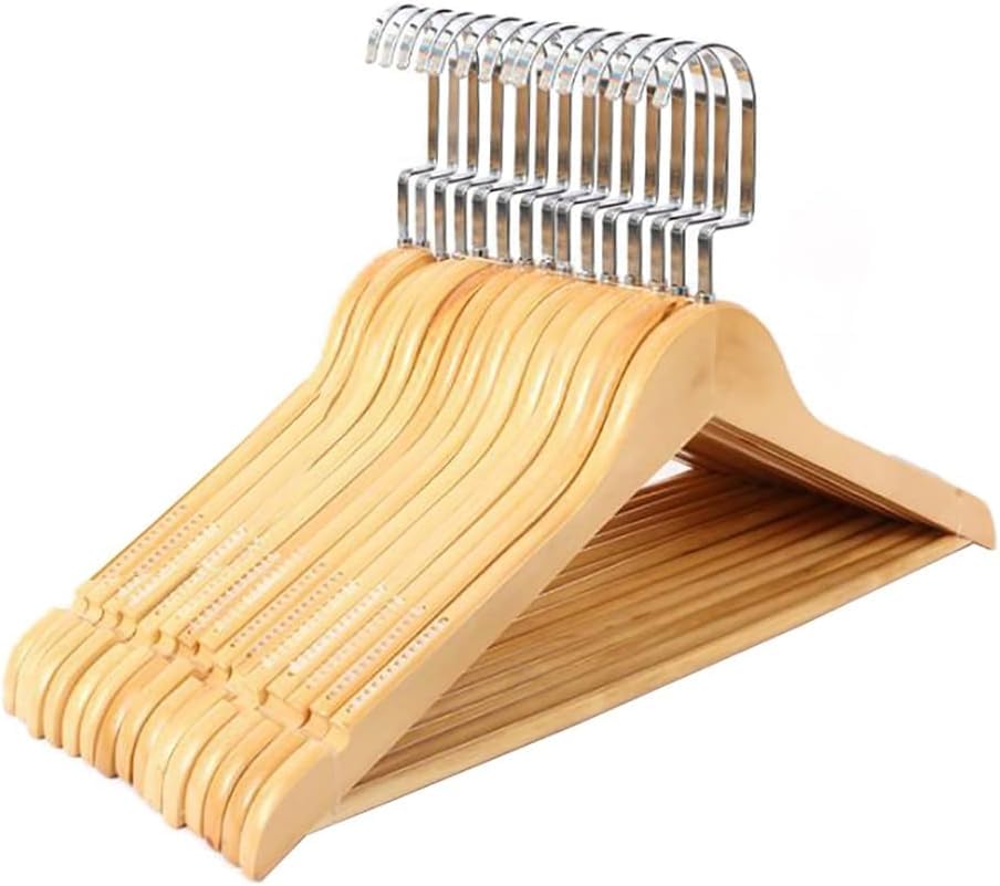 Grucce per Adulti, Grucce per Pantaloni Grucce in Legno 15 Pezzi Grucce in Legno Massello per Abiti con Strisce E Tacche per Cappotti, Giacche, Pantaloni, Abiti, A, 38cm