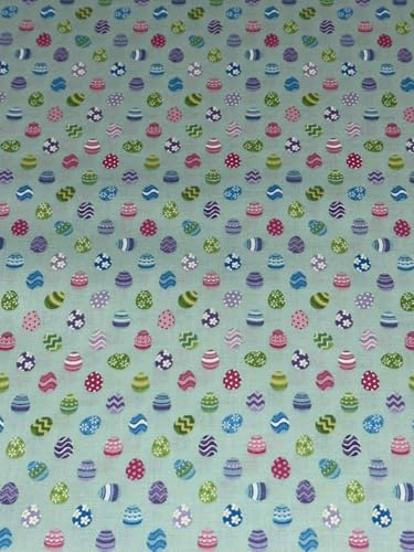 Easter Egg Cotton Fabric 1 Yard Precut 100% Cotton Mini Egg Novelty Fabric on Aqua for Quilting Sewing & Crafts