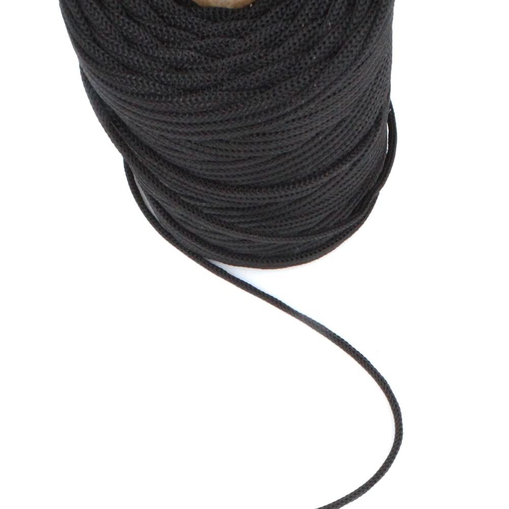 BOBBINY | Braided/Knitted Nylon Macrame PP Knot Thread and Beading Cord Rope | Black | 3mm,50Mtr. 1