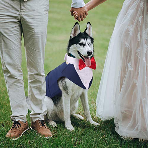 Idomik Dog Tuxedo Suit For Small Medium Large Dogs, Formal Dog Tuxedo Vest Suit With Detachable Bow Ties Collar & Bandana Scarf Set, Dog Wedding Attire Shirt For Birthday Party Costume Navy #TOP4