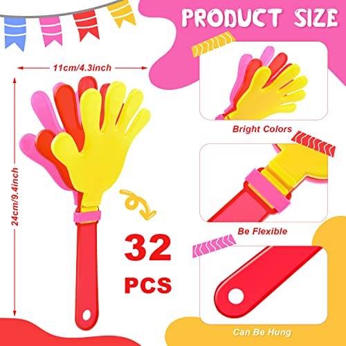 Vaipi 32 Pack Hand Clappers Noisemakers Bulk Party Favors Plastic Clapping Hands Noise Makers Giant Hand Shaped Clapper Funny Party Horns For Sporting Events,New Years, Fiesta Supplies (9.45 Inch) #TOP3