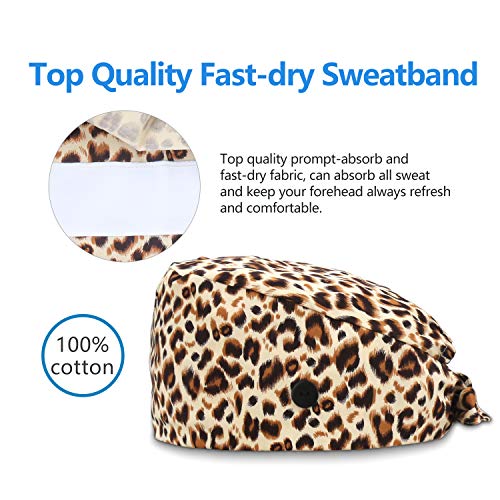 Image of QBA Adjustable Working Cap with Button, Cotton Working Hat Sweatband, Elastic Bandage Tie Back Hats for Women & Men, One Size