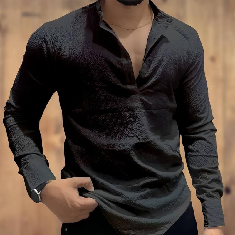 Image of MiraMichi Men's Cotton Blend Kurta | Kurta for Men Stylish Casual Short Kurta | Half Kurta Shirt Daily Use for Summer Season | Mandarin Collar Cotton Kurta's for Man Comfort