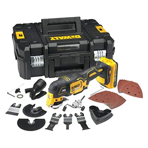 DeWalt Multi-Tool/ Multifunktionswerkzeug (18 Volt, 2,0 Ah Akku, bürstenlos, LED-Arbeitslampe, Airlock-System, inkl. 35-teiliges Zubehör-Set, 2 Akkus, Schnell-Ladegerät und TSTAK Box II) DCS355D2 Cover